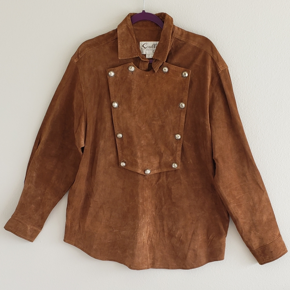 Suede Western Military Jacket Shirt sz Large 1980s 1990s